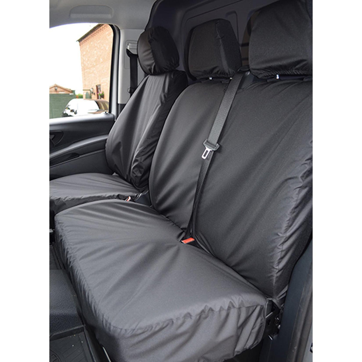 MERCEDES VITO 2015 ON DRIVER AND FRONT DOUBLE PASSENGER SEAT COVERS - BLACK - Storm Xccessories2