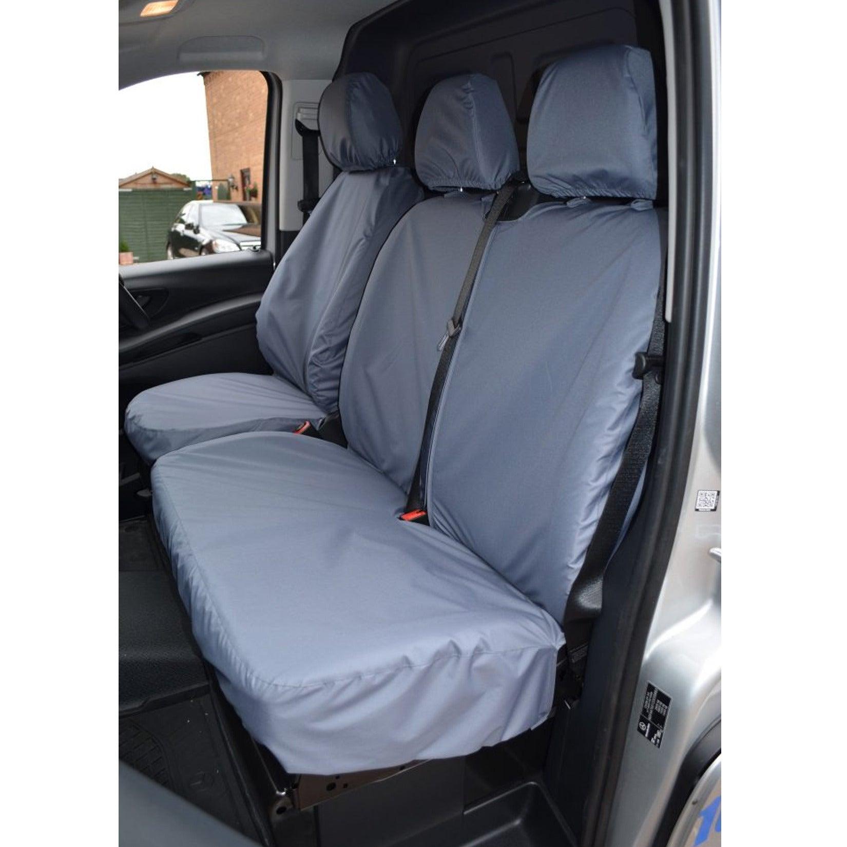 MERCEDES VITO 2015 ON DRIVER AND FRONT DOUBLE PASSENGER SEAT COVERS - GREY - Storm Xccessories2