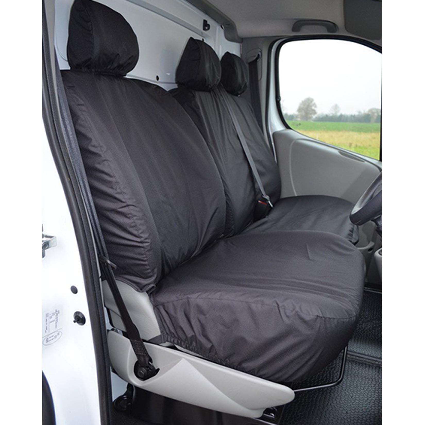 NISSAN PRIMASTAR 2006-2014 DRIVER AND FRONT DOUBLE PASSENGER (NO ARMREST) SEAT COVERS - BLACK - Storm Xccessories2