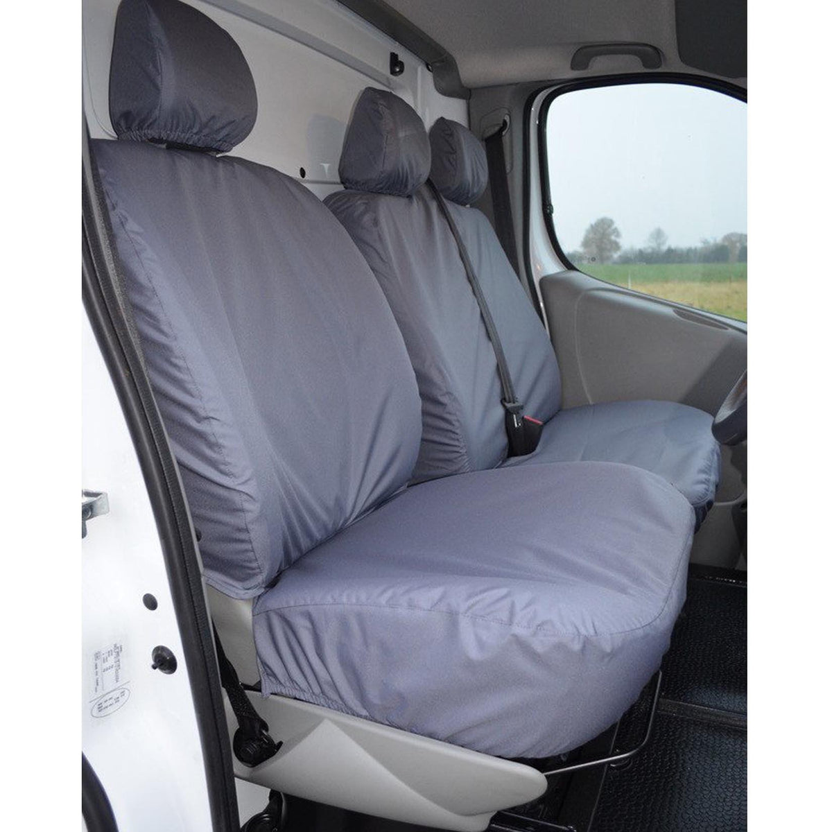 NISSAN PRIMASTAR 2006-2014 DRIVER AND FRONT DOUBLE PASSENGER (NO ARMREST) SEAT COVERS - GREY - Storm Xccessories2