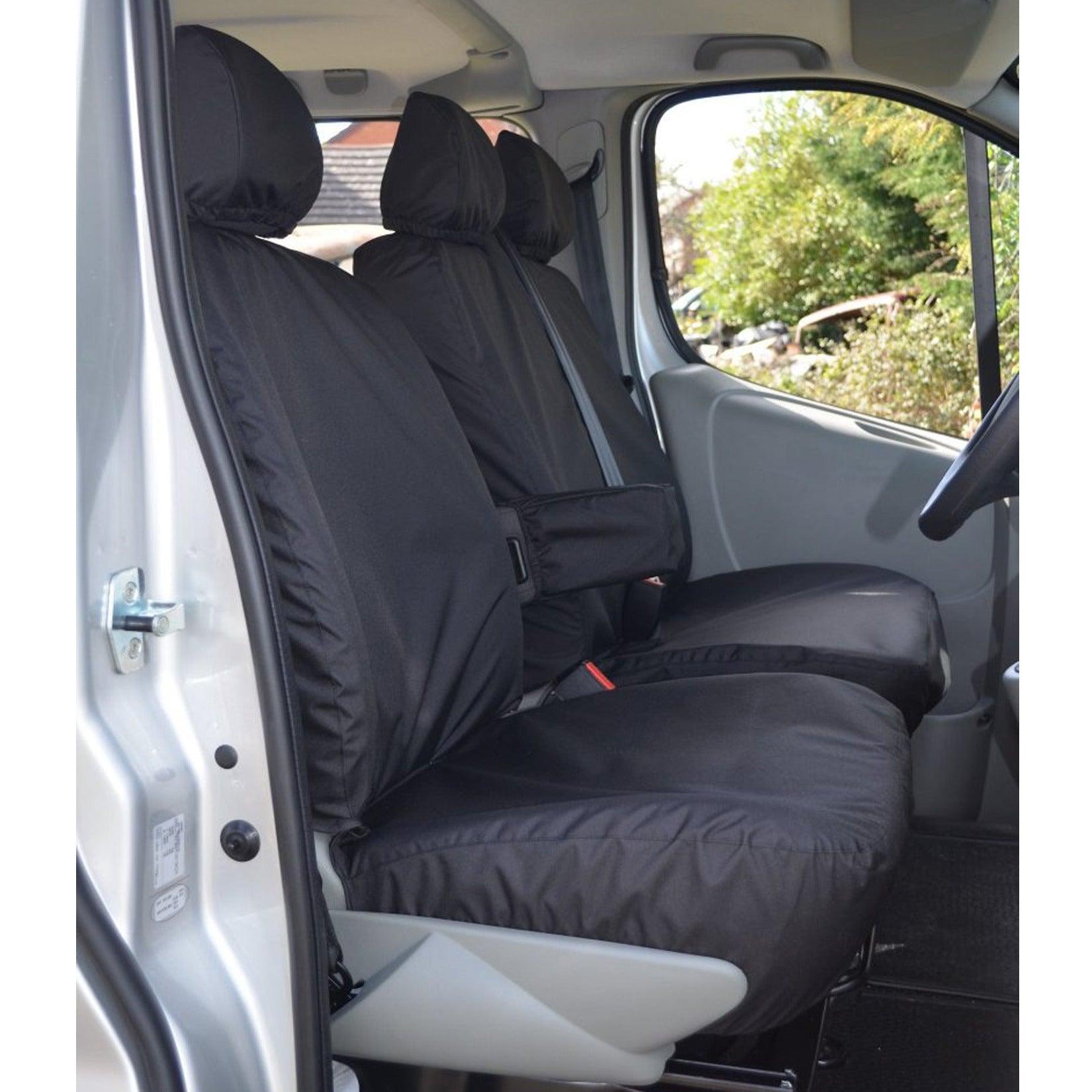 RENAULT TRAFIC 2001-2006 DRIVER (WITH ARMREST) AND FRONT DOUBLE PASSENGER SEAT COVERS - BLACK - Storm Xccessories2