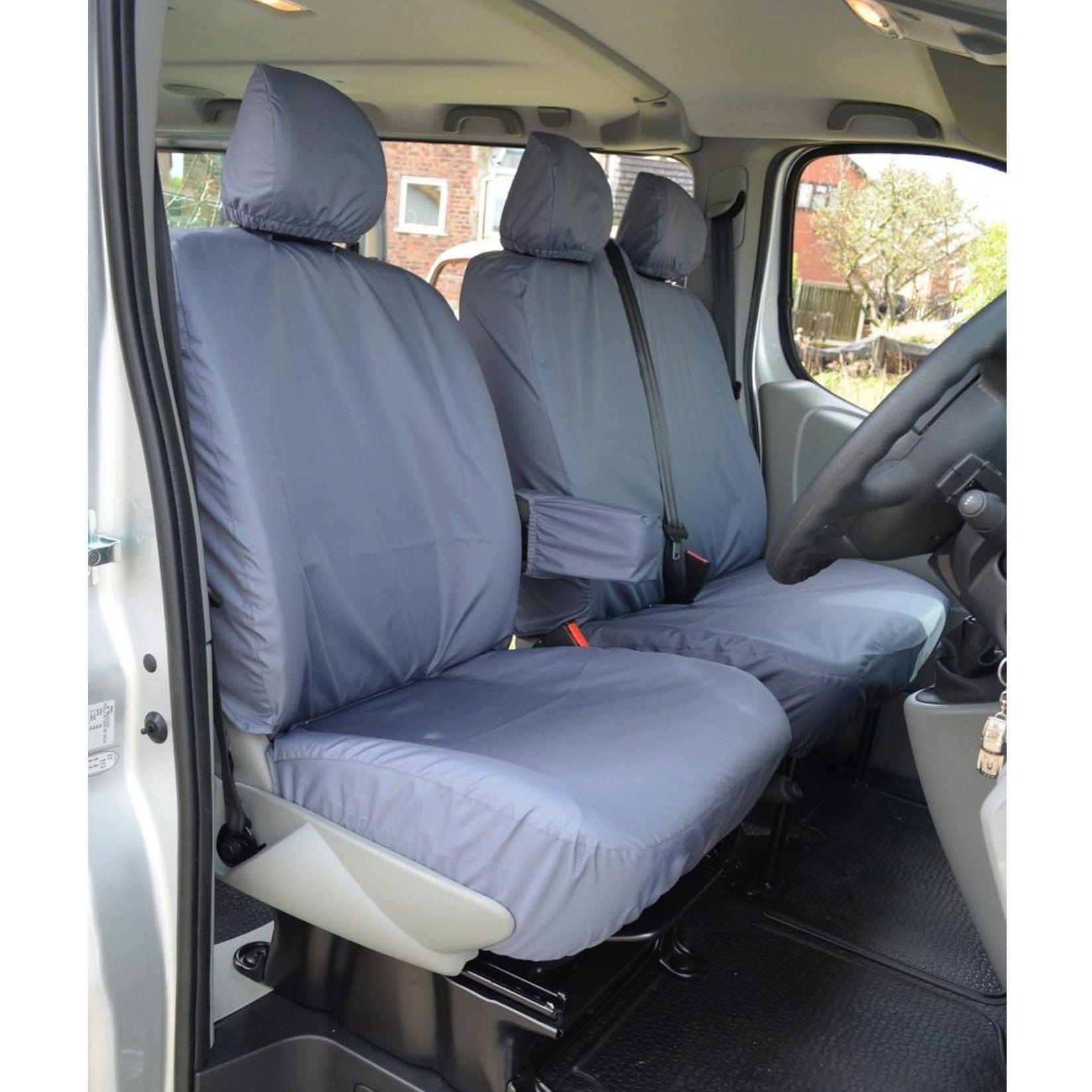 RENAULT TRAFIC 2001-2006 DRIVER (WITH ARMREST) AND FRONT DOUBLE PASSENGER SEAT COVERS - GREY - Storm Xccessories2