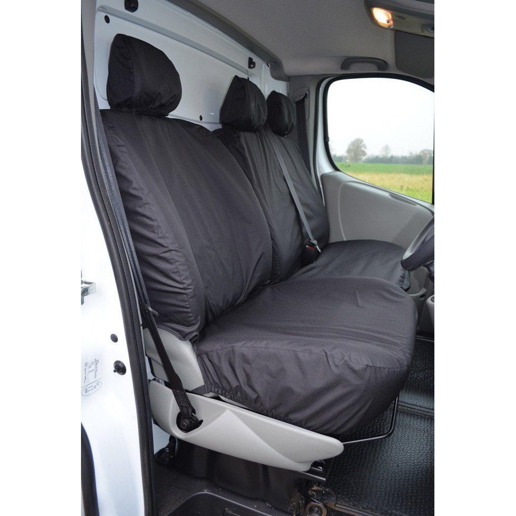 RENAULT TRAFIC 2006-2014 DRIVER (NO ARMREST) AND FRONT DOUBLE PASSENGER SEAT COVERS - BLACK - Storm Xccessories2