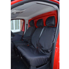 RENAULT TRAFIC 2014 ON - VAUXHALL VIVARO 2014-2019 DRIVER AND FRONT NON-FOLDING DOUBLE PASSENGER SEAT COVERS - BLACK - Storm Xccessories2
