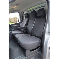 RENAULT TRAFIC 2014 ON - VAUXHALL VIVARO 2014-2019 FRONT DRIVER AND DOUBLE FOLDING PASSENGER UNDERSEAT STORAGE SEAT COVERS - BLACK - Storm Xccessories2
