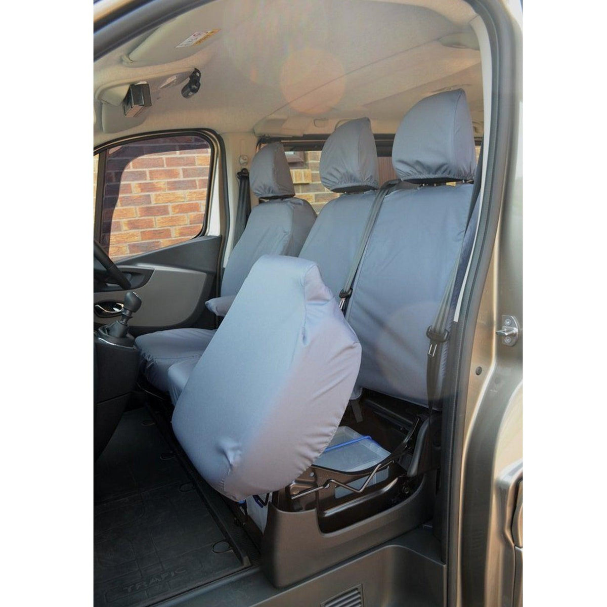 RENAULT TRAFIC 2014 ON - VAUXHALL VIVARO 2014-2019 FRONT DRIVER AND DOUBLE PASSENGER WITH UNDERSEAT STORAGE SEAT COVERS - GREY - Storm Xccessories2