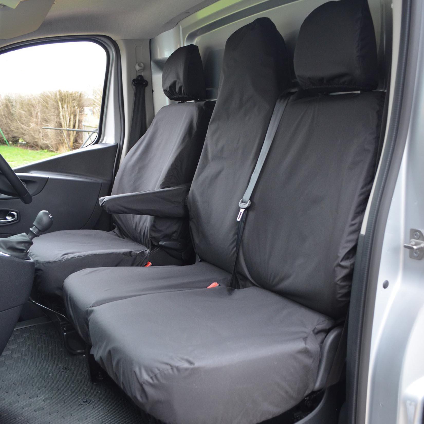 RENAULT TRAFIC 2014 ON - VAUXHALL VIVARO 2014-2019 - TAILORED FRONT FOLDING SEATS SEAT COVERS - BLACK - Storm Xccessories2