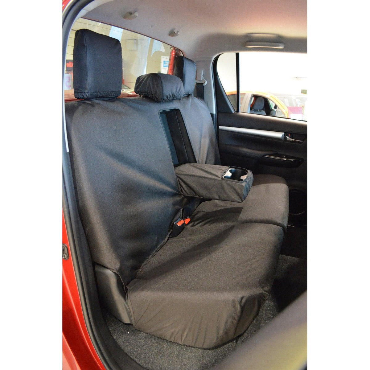 TOYOTA HILUX MK8 & MK9 ACTIVE 2016 ON – DOUBLE CAB REAR SEAT COVERS – BLACK - Storm Xccessories2