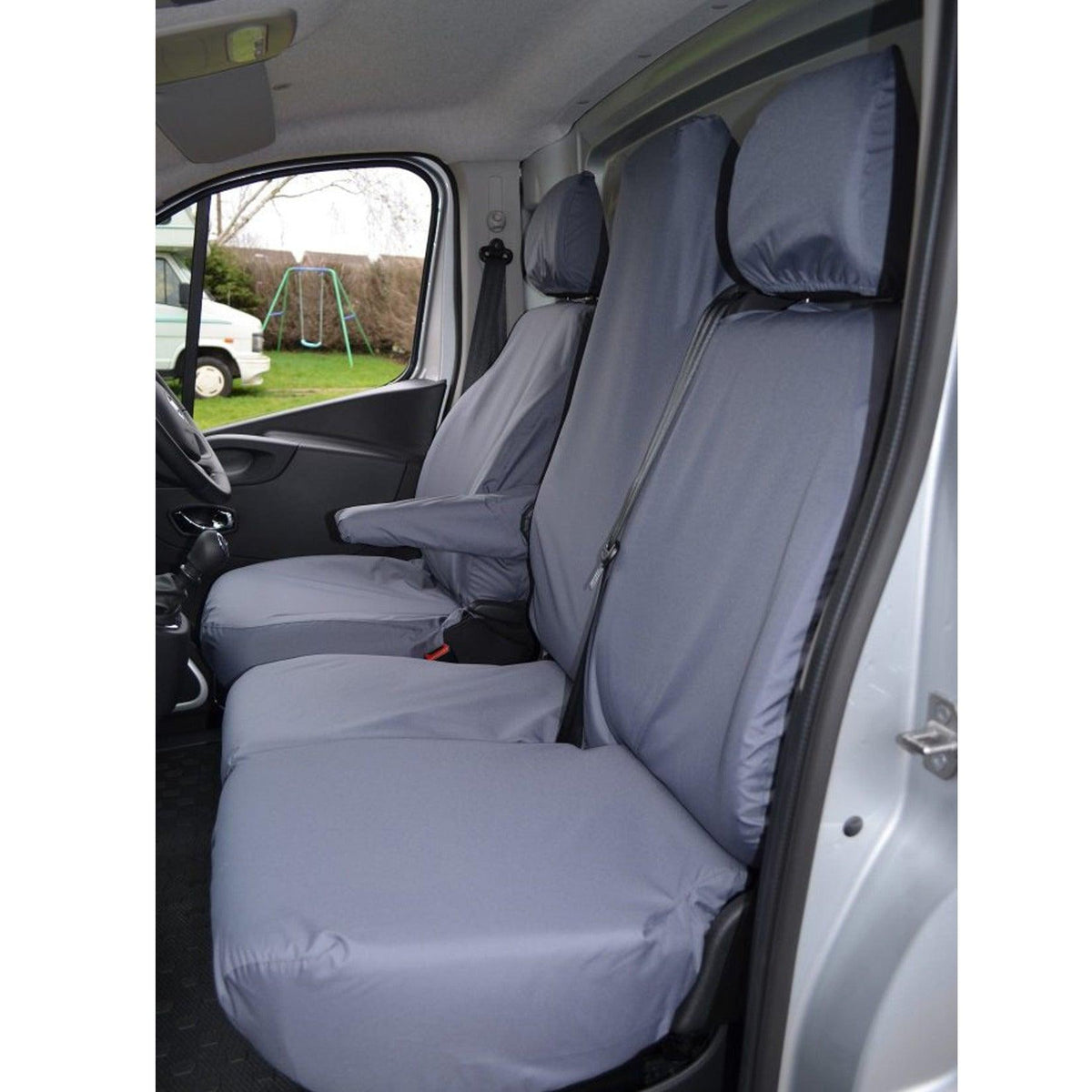 VAUXHALL VIVARO 2014-2019 SPORTIVE DRIVER AND FRONT DOUBLE FOLDING PASSENGER SEAT COVERS - GREY - Storm Xccessories2
