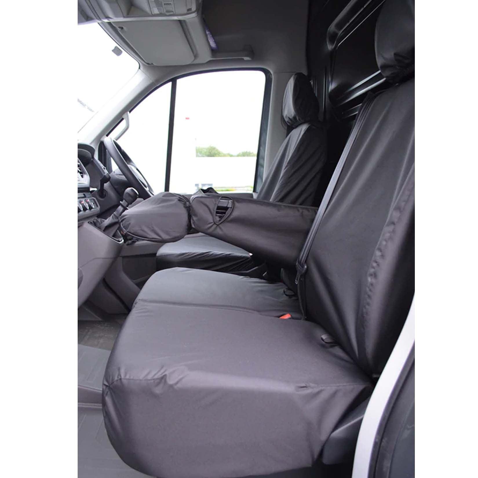 VOLKSWAGEN CRAFTER 2017 ON DRIVER AND FRONT DOUBLE PASSENGER SEAT COVERS - FOLDING - BLACK - Storm Xccessories2