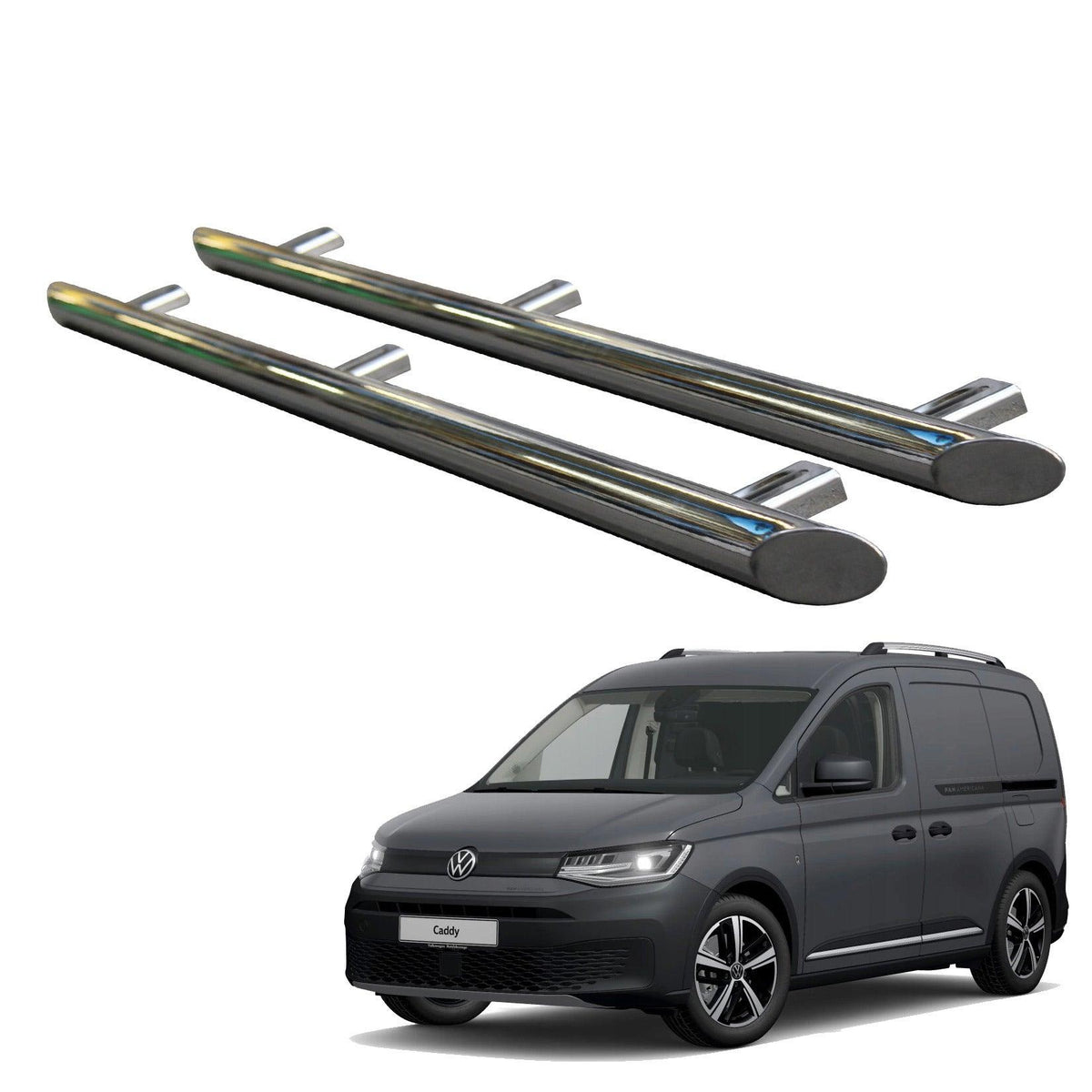 VW CADDY 2021 ON – STAINLESS STEEL SIDE BARS STEPS – ANGULAR TYPE – SHORT WHEEL BASE – 60MM - Storm Xccessories2