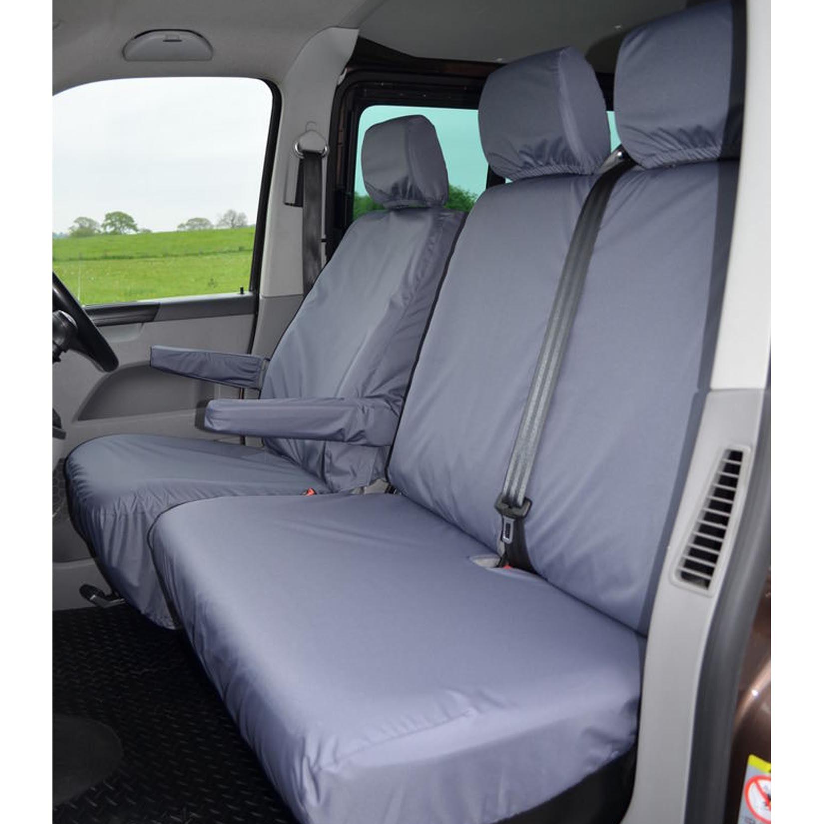 VW TRANSPORTER T5 2003-2009 FRONT DRIVER AND DOUBLE PASSENGER SEAT COVERS - GREY - Storm Xccessories2