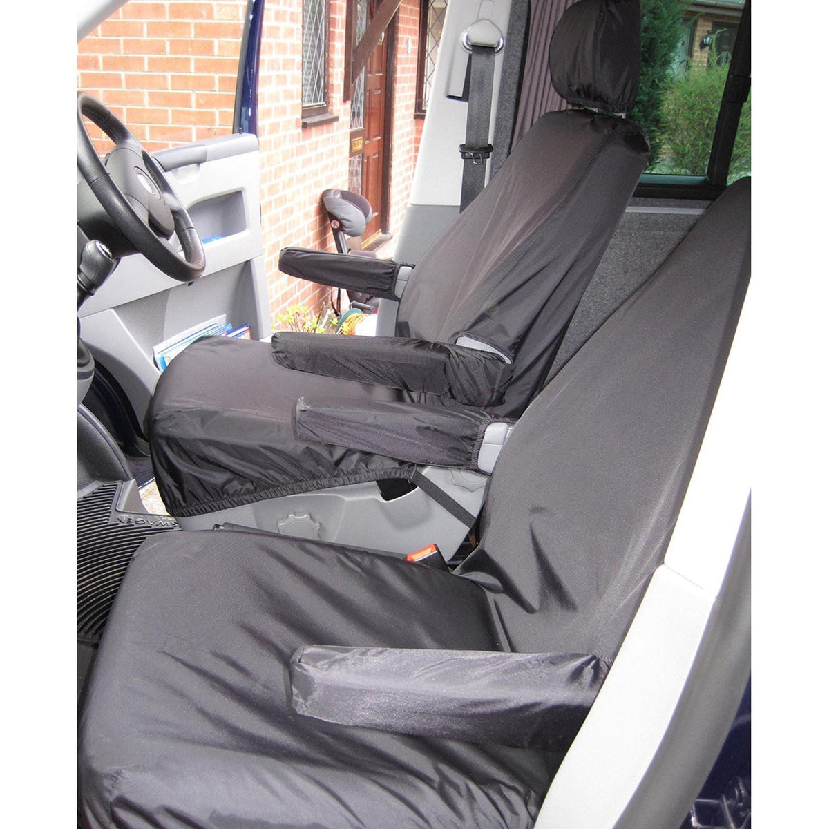 VW TRANSPORTER T5 2003-2009 FRONT PAIR SEAT COVERS NO ARMRESTS - BLACK - Storm Xccessories2