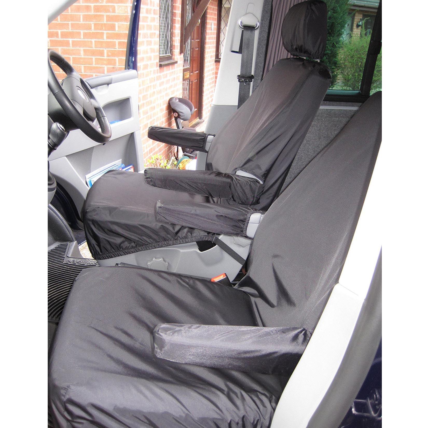 VW TRANSPORTER T5 2003-2009 FRONT PAIR SEAT COVERS WITH ARMRESTS - BLACK - Storm Xccessories2