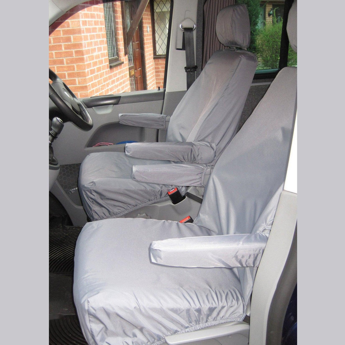 VW TRANSPORTER T5 T6 2010 ON - FRONT PAIR NO ARMREST SEAT COVERS – GREY - Storm Xccessories2