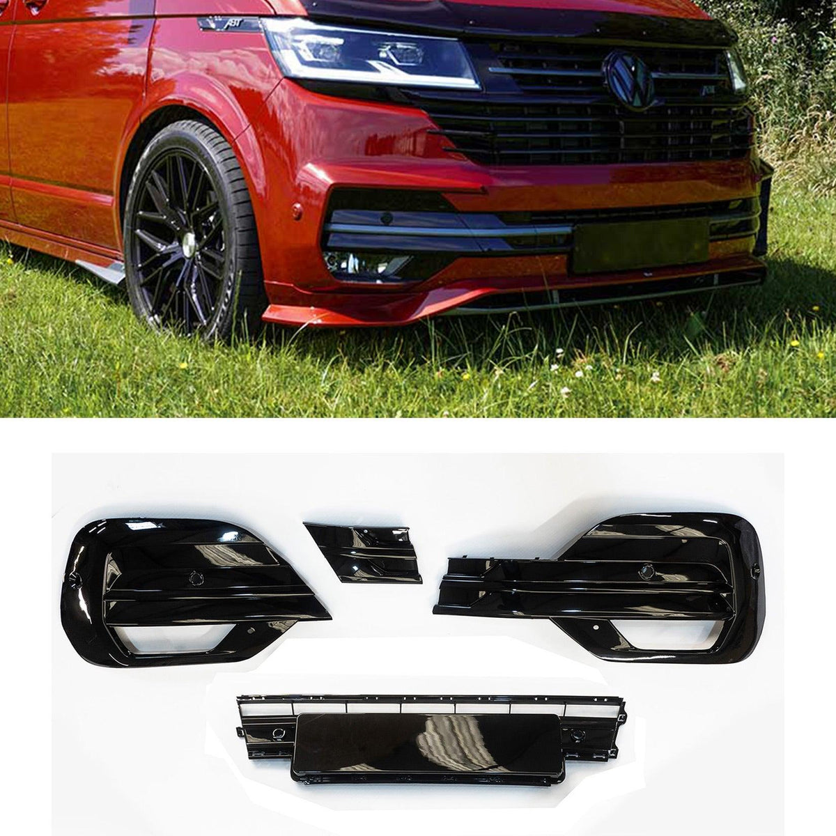 VW TRANSPORTER T6.1 2019 ON REPLACEMENT LOWER FRONT GRILL KIT – GLOSS BLACK - Storm Xccessories2