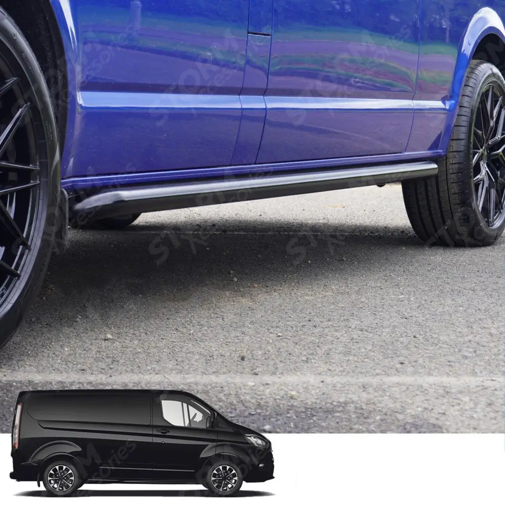 2.4 Inch Gloss Black STX Style Sportline Side Bars Pair For Ford Transit Custom Lwb 2012-2017