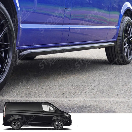2.4 Inch Gloss Black STX Style Sportline Side Bars Pair For Ford Transit Custom Lwb 2012-2017