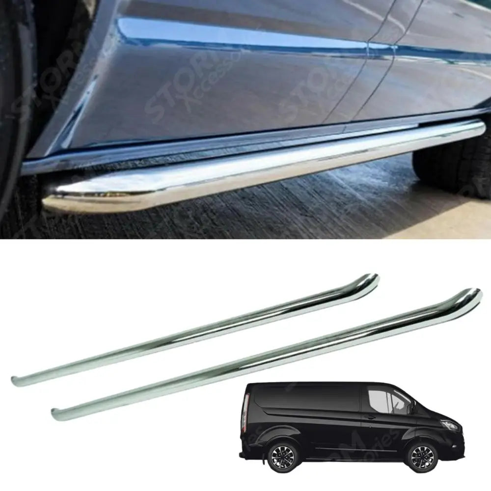 2.4 Inch Stainless Steel STX Style Sportline Side Bars Pair For Ford Transit Custom Lwb 2012-2017
