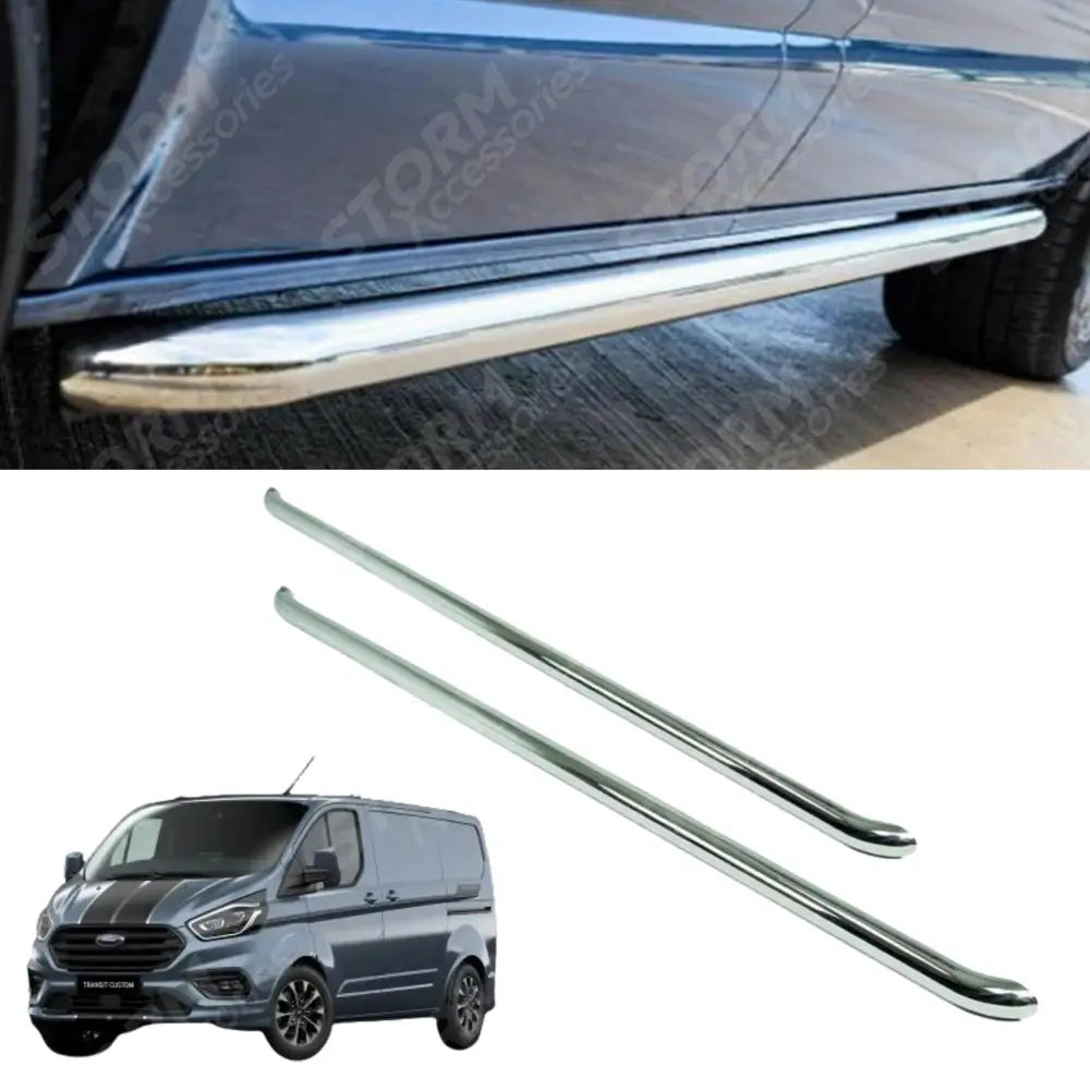 2.4 Inch Stainless Steel STX Style Sportline Side Bars Pair For Ford Transit Custom Lwb 2018-2023