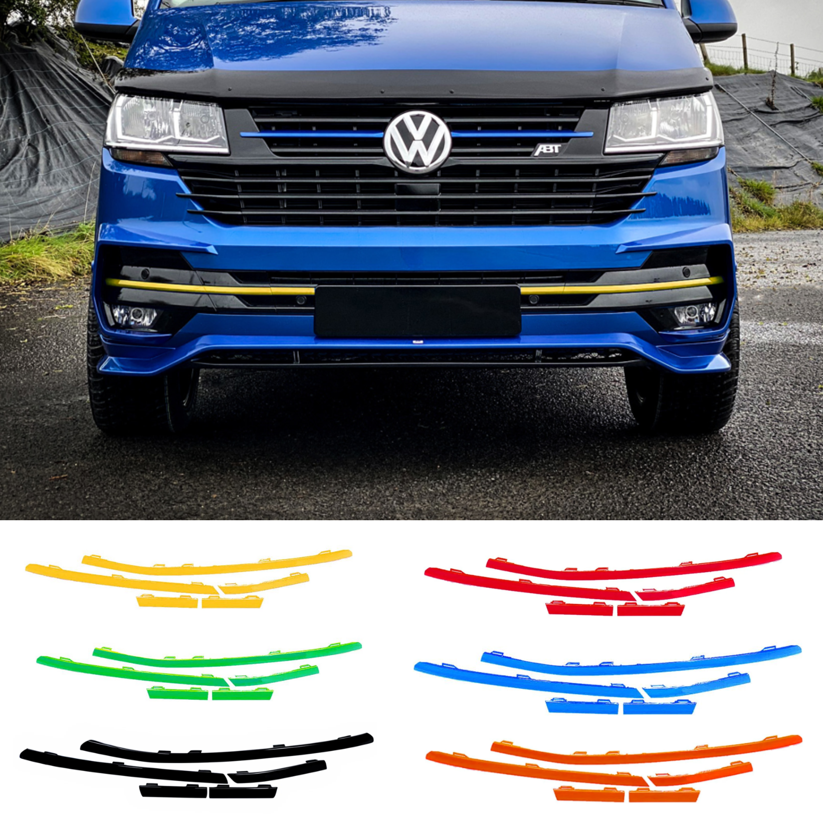 Vw T6.1 2019 On Transporter Front Bumper Lower 5pcs Grille Trim Inserts Choose Colour