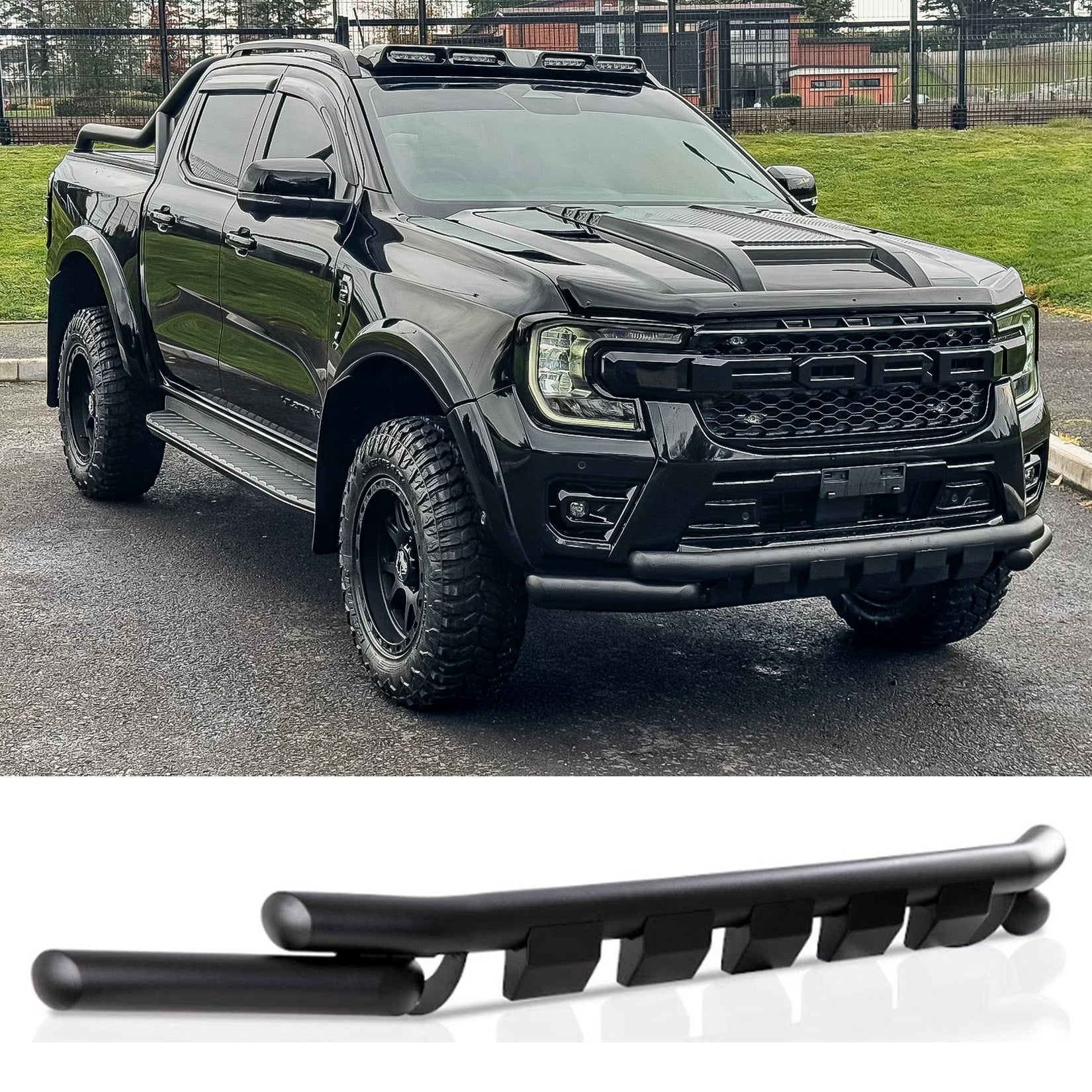 Ford Ranger T9 2023 On Double Deck V2 Black Powder Coat Front Spoiler Bar