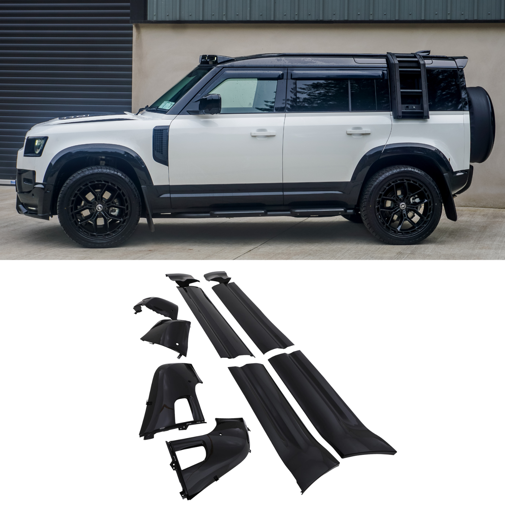 Land Rover Defender L663 110 2020 On - Full Exterior Moulding Set (10pc) In Gloss Black