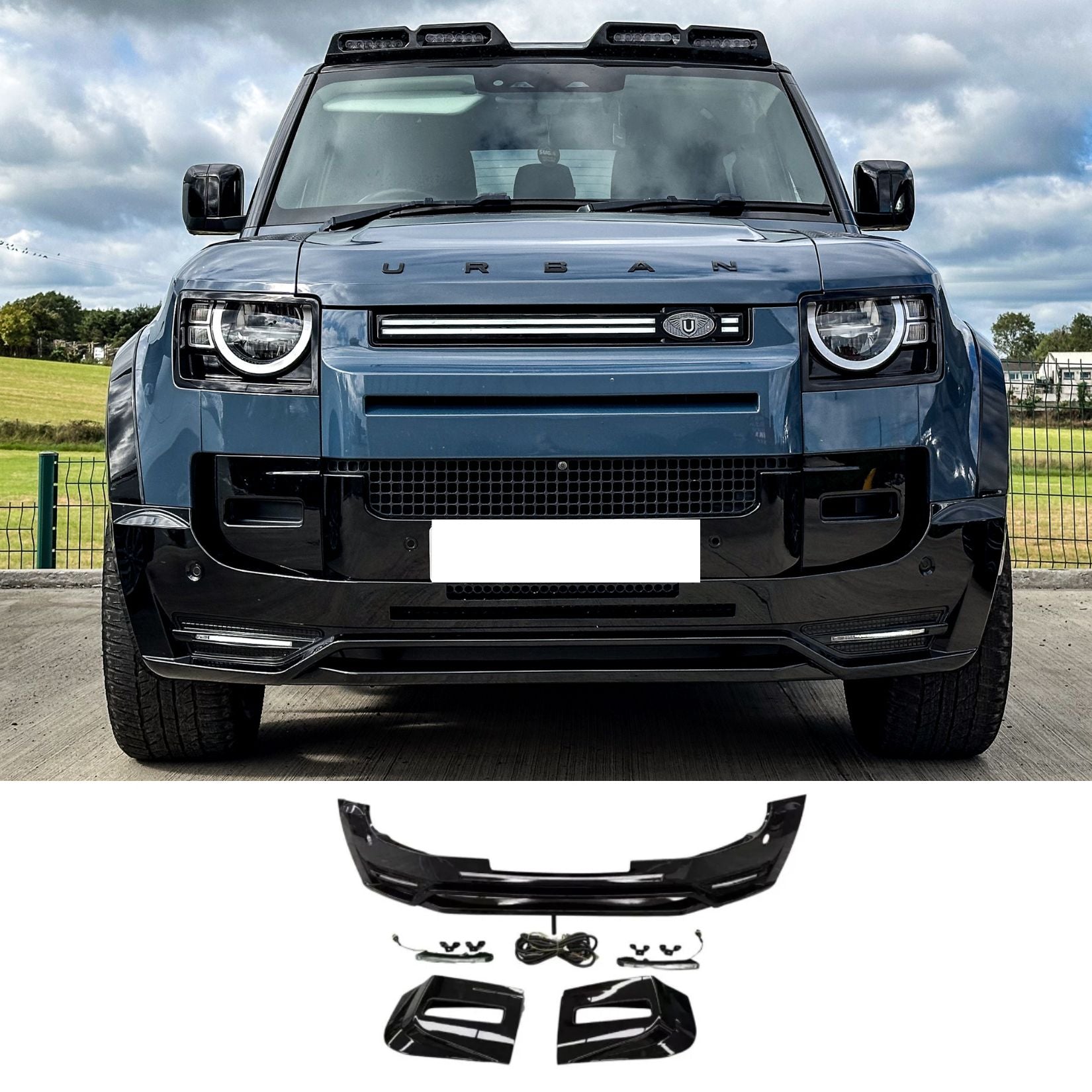 Land Rover Defender L663 90 / 110 / 130 2020 On - Front Bumper Splitter In Gloss Black