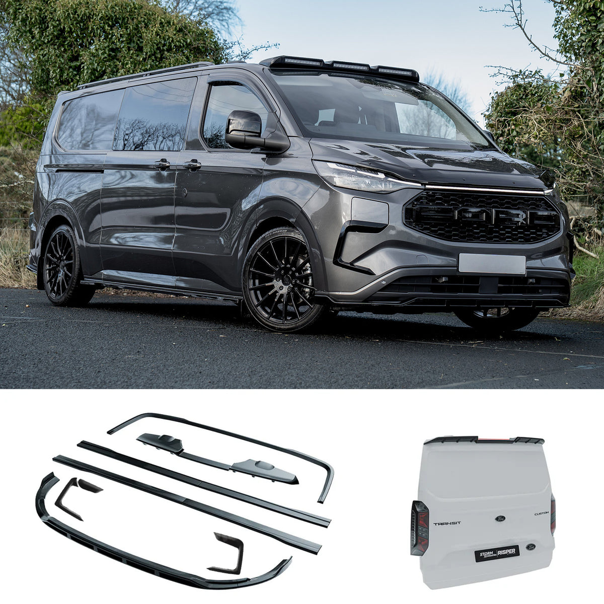 Ford Transit Custom MK2 2024 on PHEV TAILGATE SWB Full Low Line Aero Kit In Gloss Black