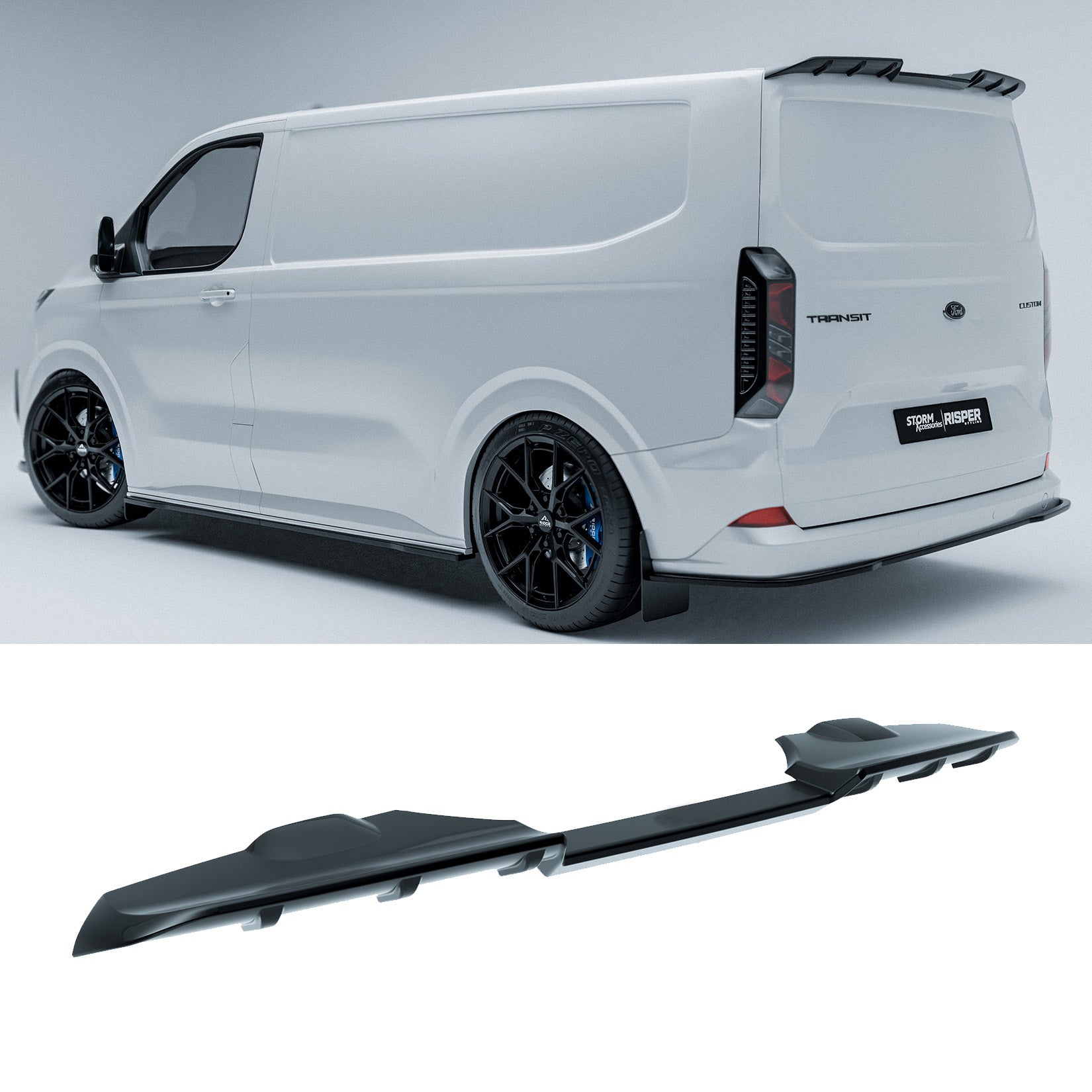 Ford Transit Custom 2023+ Rear Tailgate Spoiler In Gloss Black