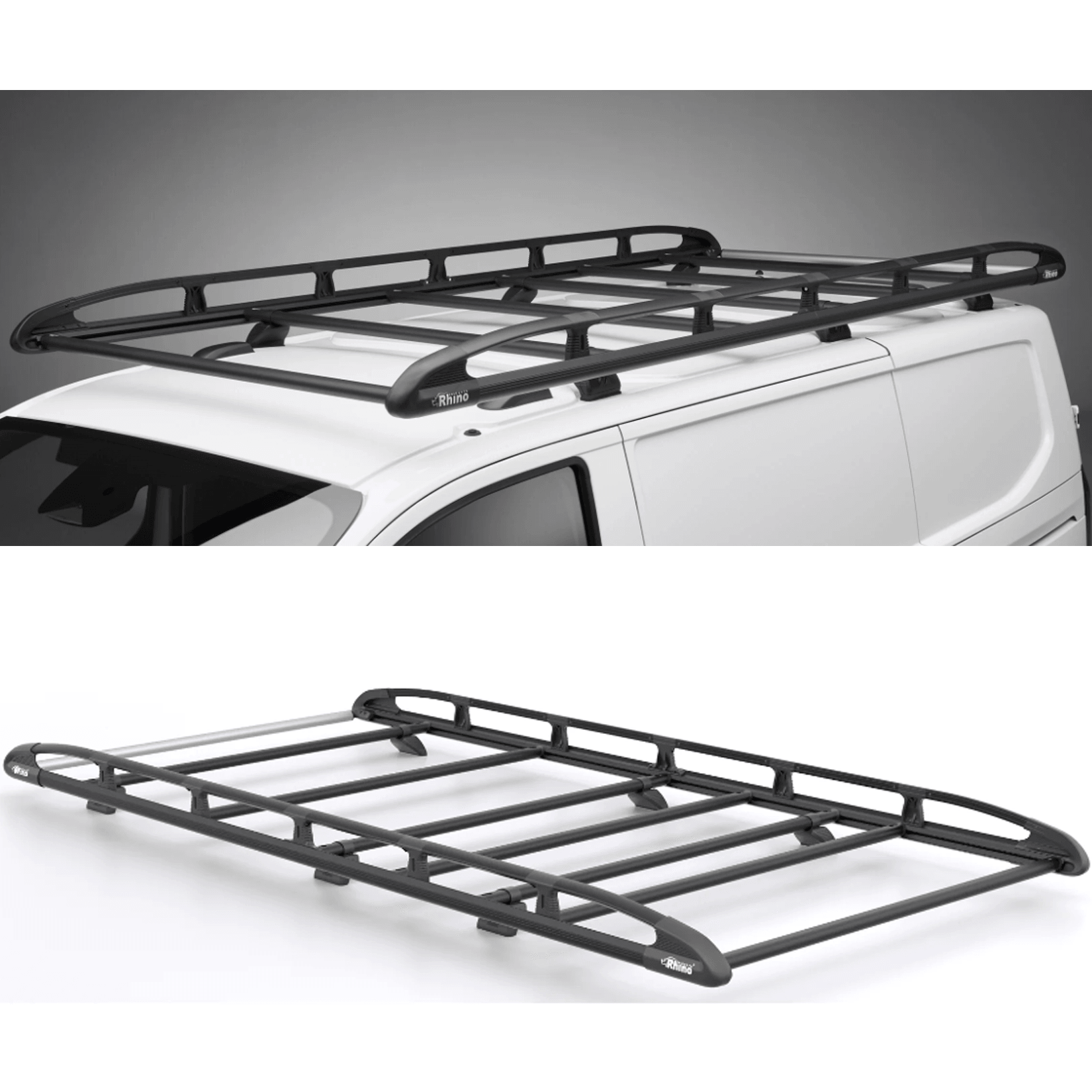 Rhino KammRack Black Aluminium Van Roof Rack - Ford Transit Custom 2023 On SWB Low Roof (L1H1) Twin Rear Doors