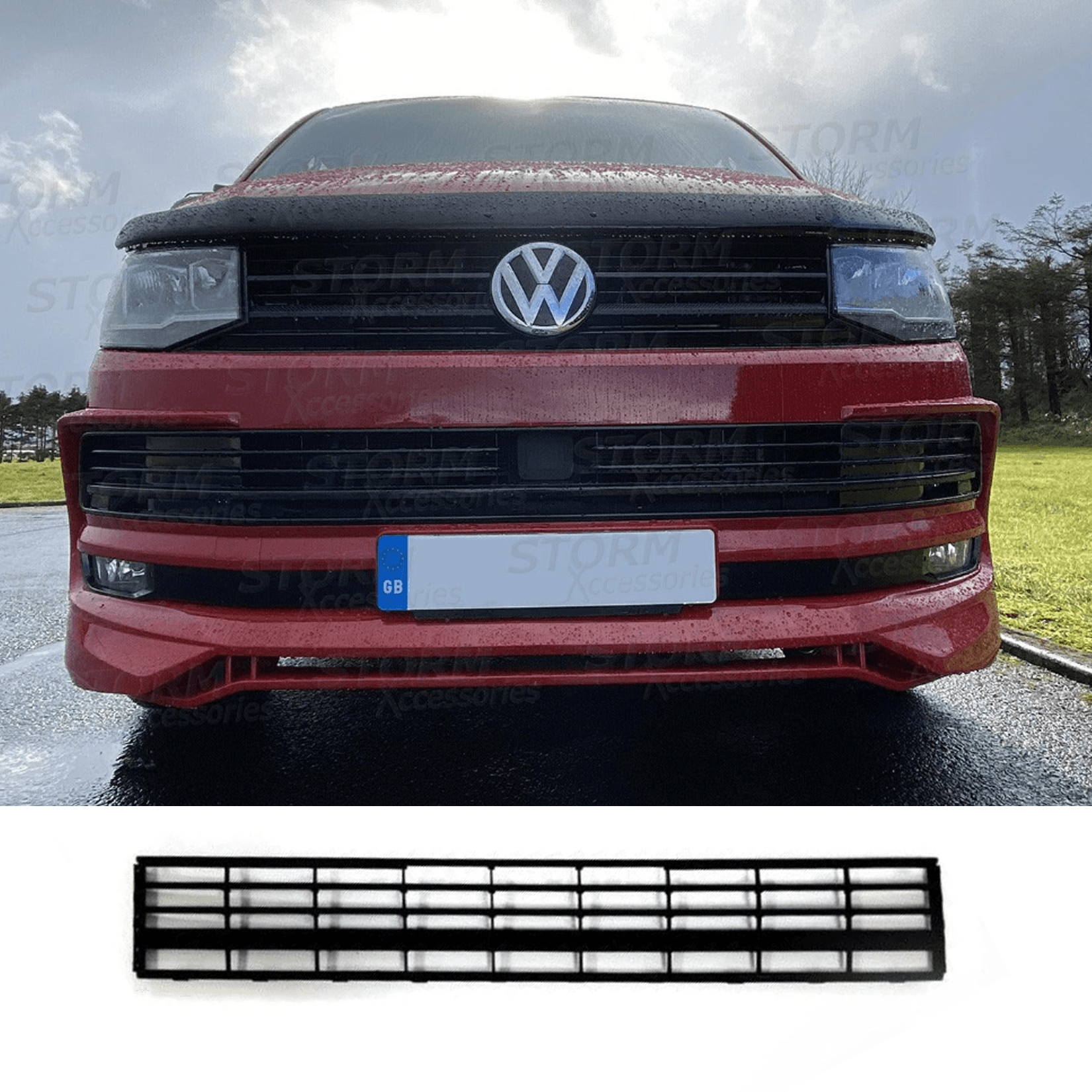 Vw Transporter T6 2015 On - Lower Grille Trim Insert Set - Gloss Black