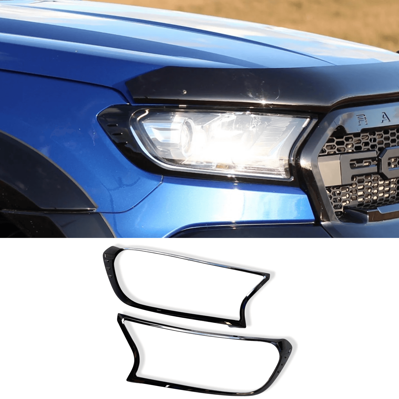 Ford Ranger T6 2016-2022 Stx Head Light Guards - Gloss Black - Pair