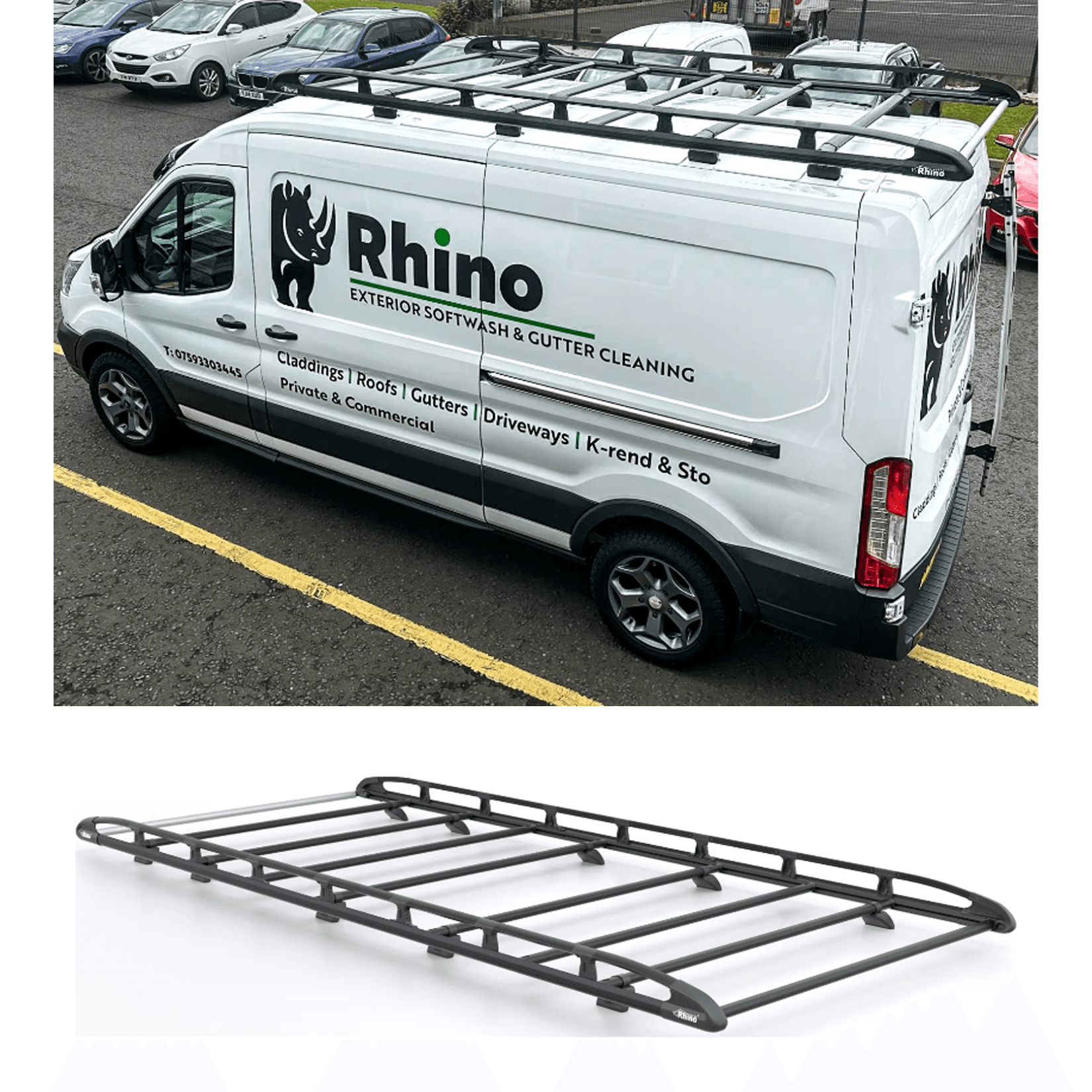 Rhino KammRack Black Aluminium Van Roof Rack - Ford Transit 2014 On LWB Medium Roof (L3H2)