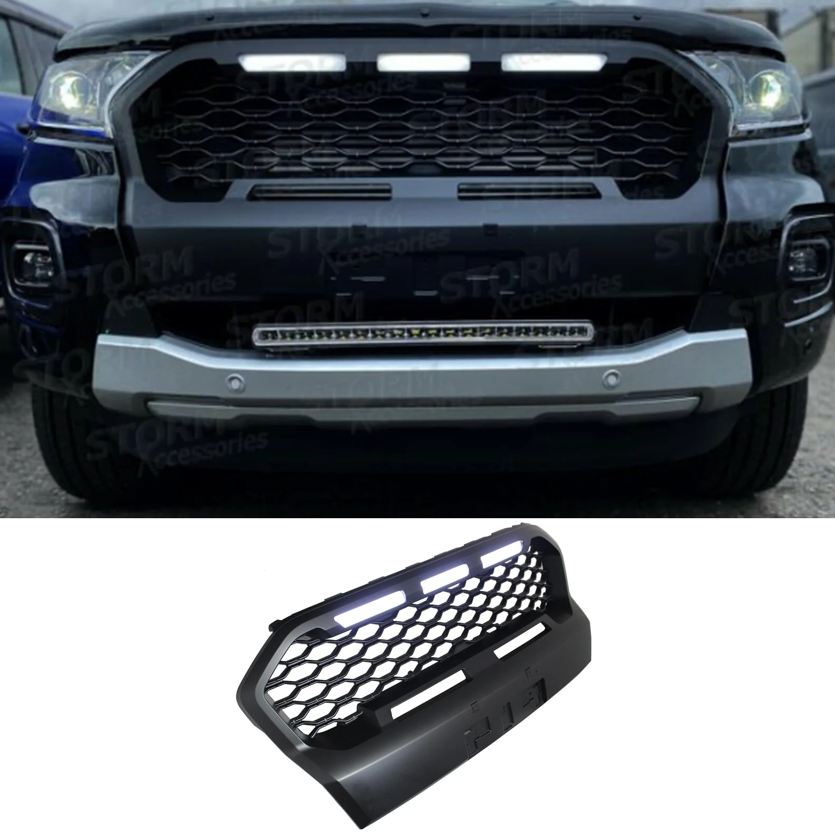 Ford Ranger T6 2019-2022- Wildtrak Replacement Led Grill - Mesh - Black