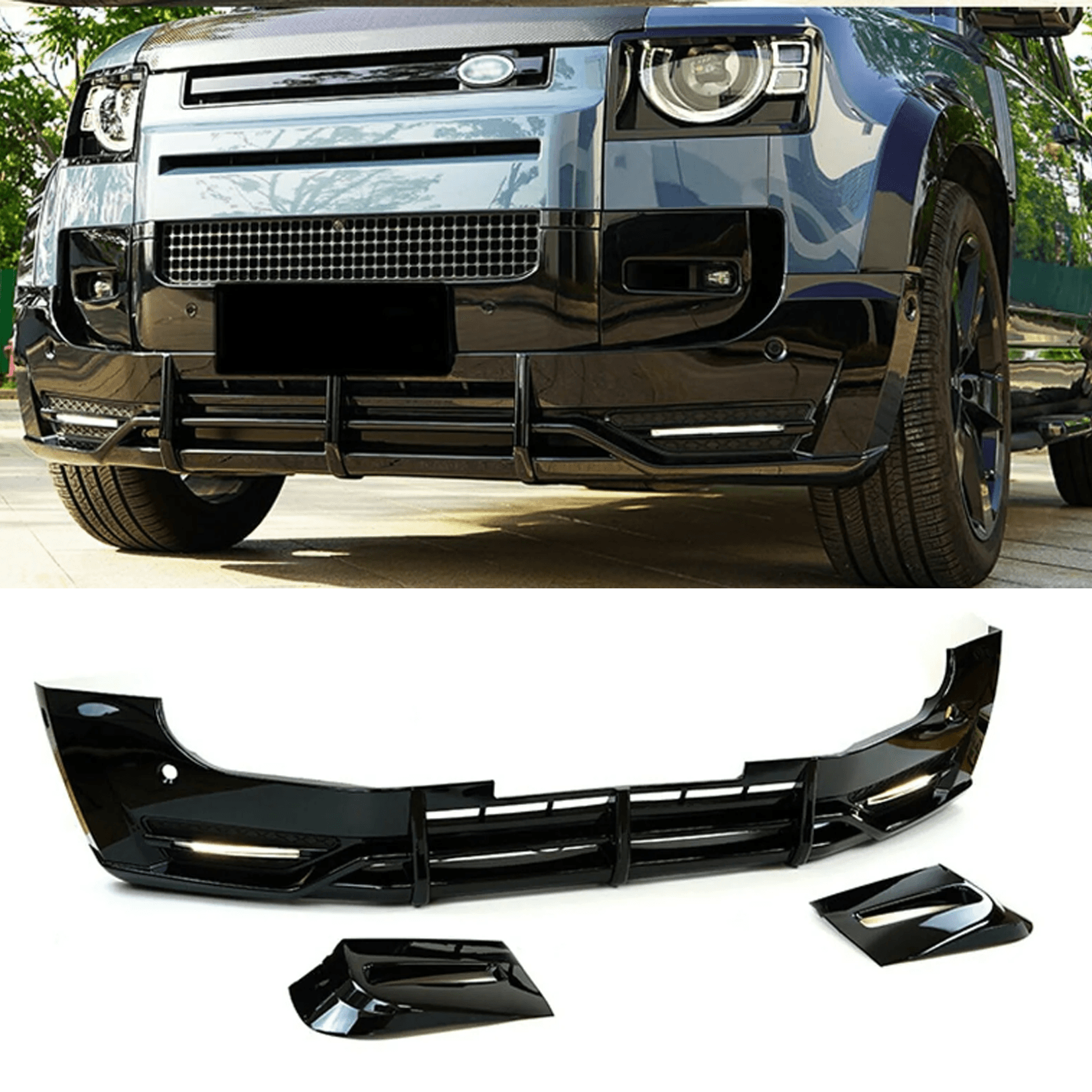 Land Rover Defender L663 90 / 110 / 130 2020 On - Front Bumper Splitter In Gloss Black