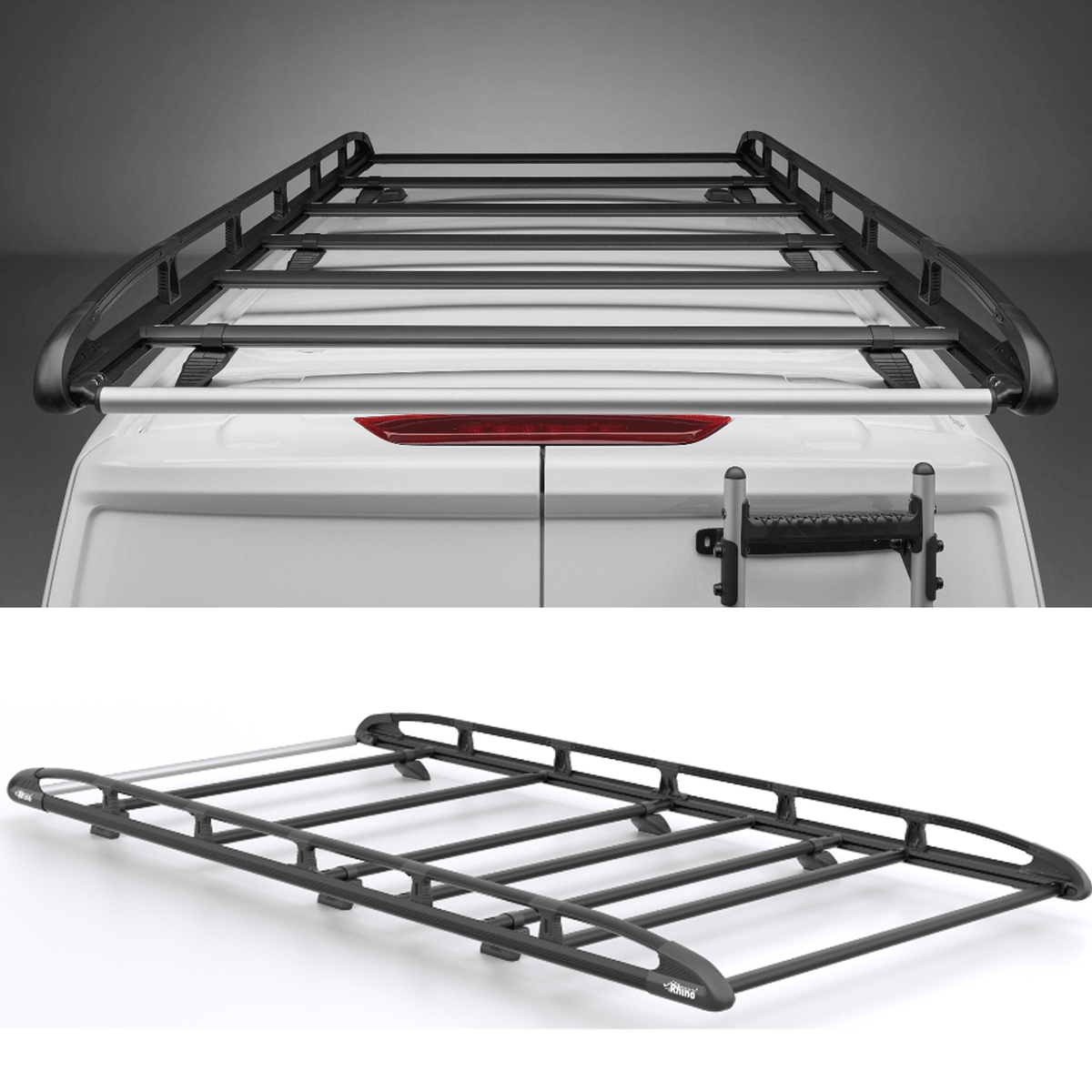 Rhino KammRack Black Aluminium Van Roof Rack - Ford Transit Custom 2023 On SWB Low Roof (L1H1) Tailgate Rear Door