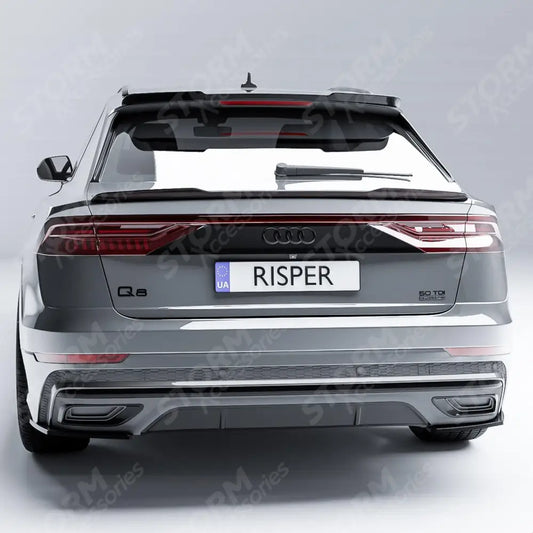 Audi Q8 S-line 2018 On Rear Bumper Corner Splitters In Gloss Black