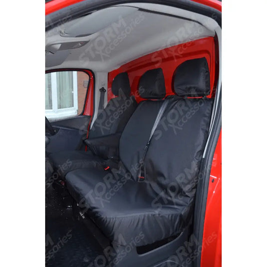 Base Model Driver And Front Double Passenger Seat Covers Black For Vauxhall Vivaro 2014-2019