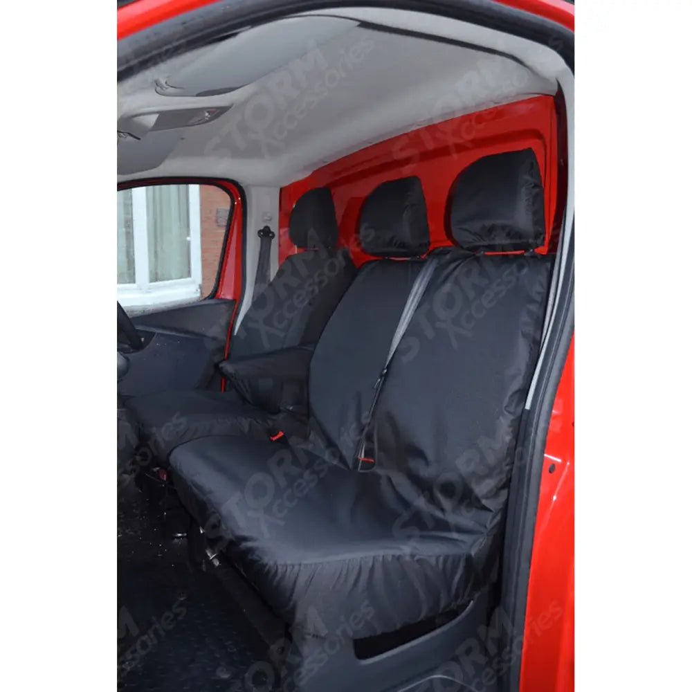 Base Model Driver And Front Double Passenger Seat Covers Black For Vauxhall Vivaro 2014-2019