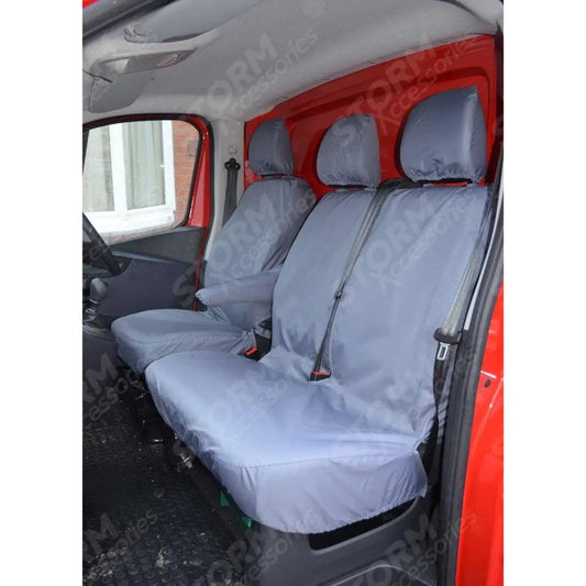 Base Model Driver And Front Double Passenger Seat Covers Grey For Vauxhall Vivaro 2014-2019