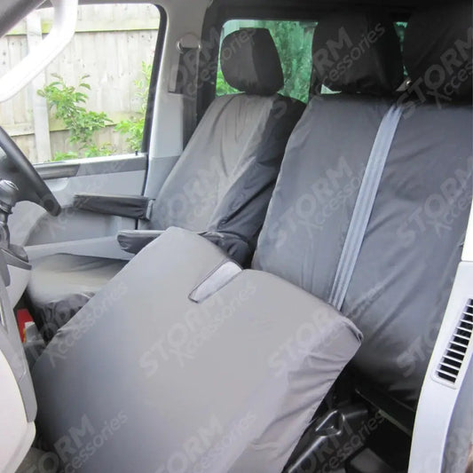 Black Seat Covers Front Triple No Armrest For Vw Transporter T6 2011 - 2024
