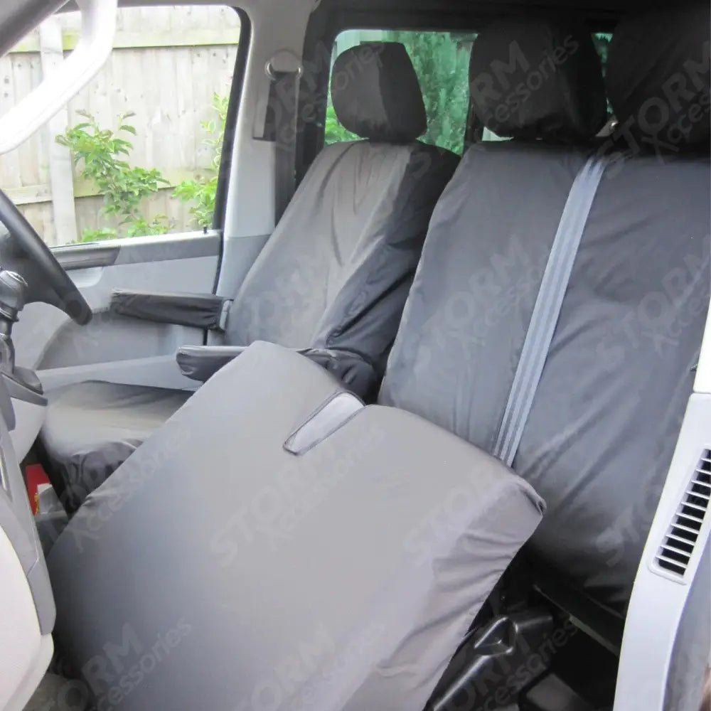 Black Seat Covers Front Triple No Armrest For Vw Transporter T6 2011 - 2024