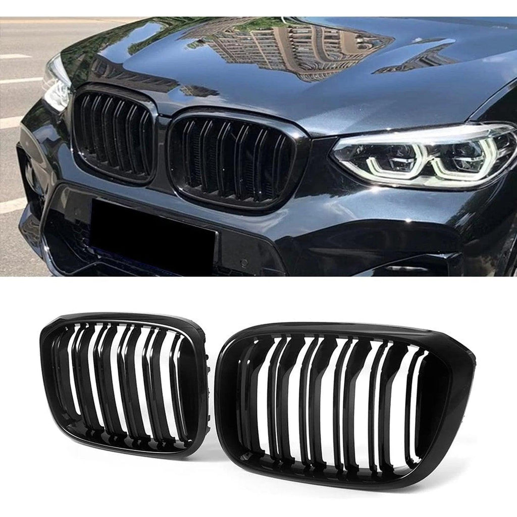 Double Slat Glossy Black Bumper Kidney Grille Fit BMW X3 G01 X4 G02 2022-2025