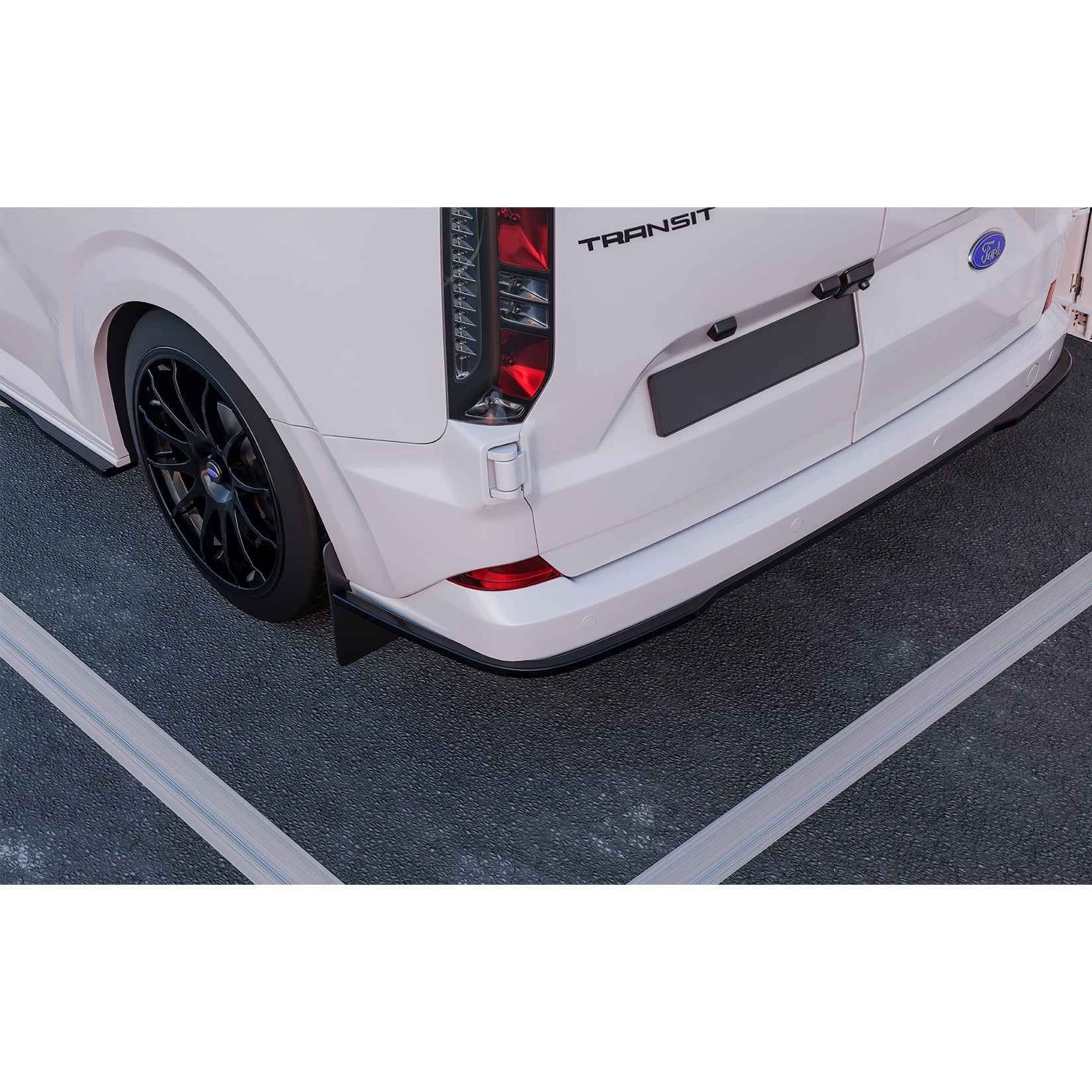 Ford Transit Custom 2024 on Rear Bumper Splitter In Gloss Black 3 Piece