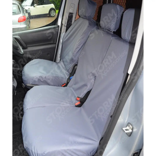 Citroen Berlingo Peugeot Partner 2008-2018 Driver And Double Passenger Seat Covers - Grey