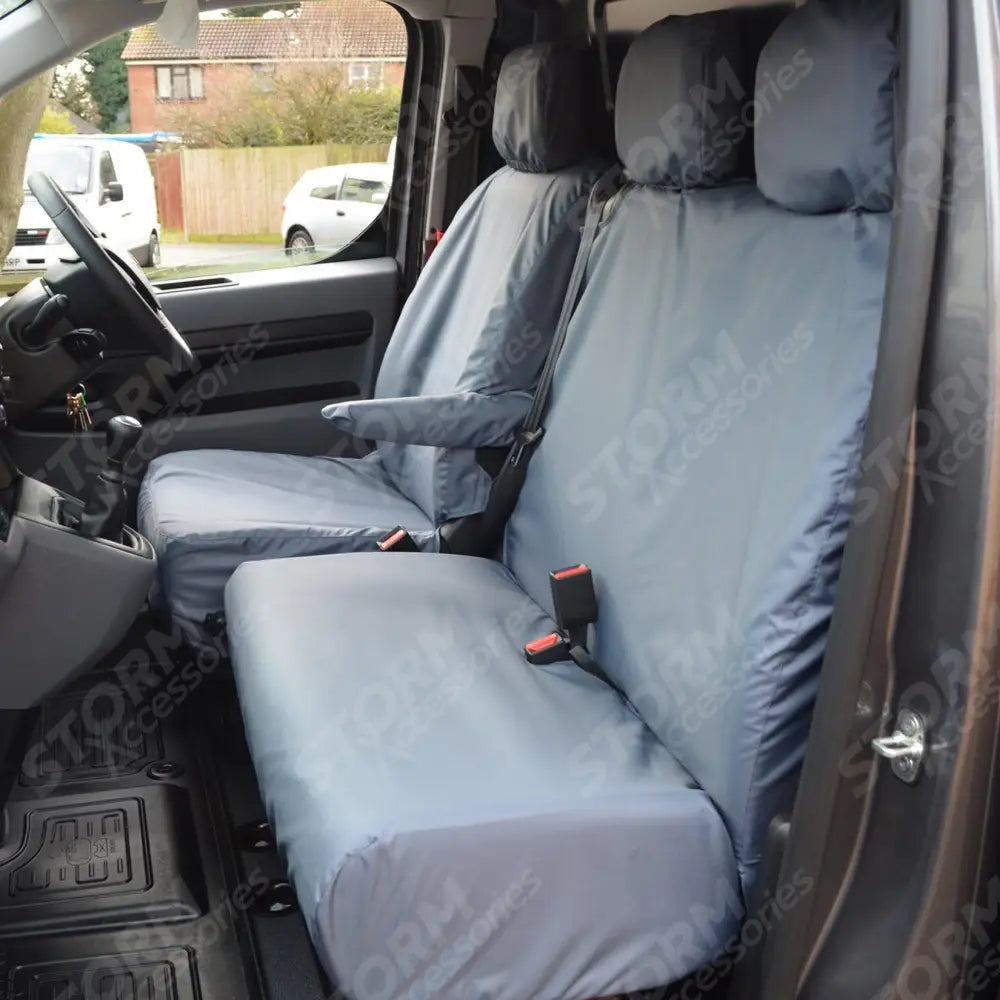 Citroen Dispatch Van 2016 On Driver's Seat And Non-folding Double Passenger (No Work Tray, Non-split Base) Seat Covers - Grey