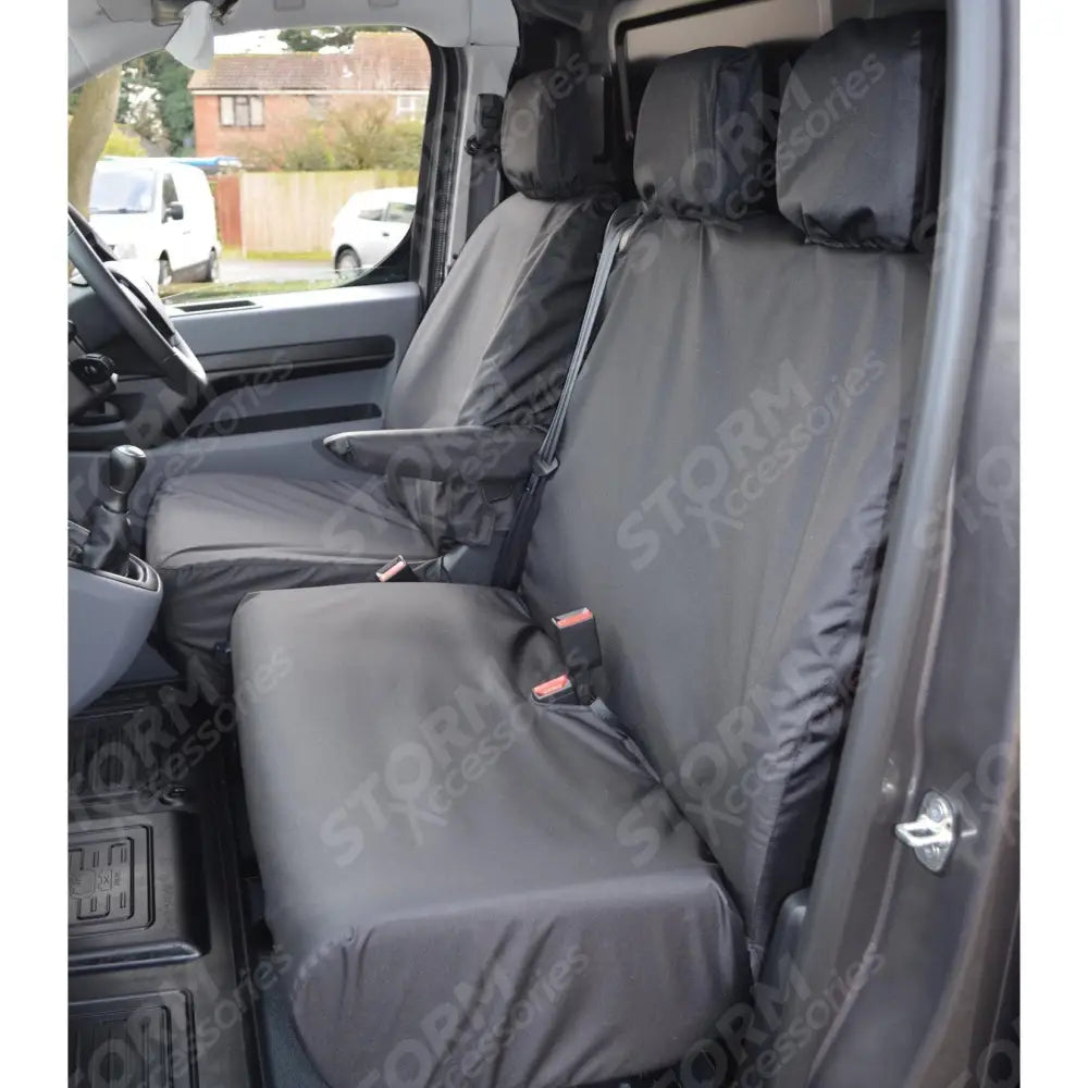 Citroen Dispatch Van 2016 On Driver's Seat And Non-folding Double Passenger (No Worktray, Non-split Base) Seat Covers - Black