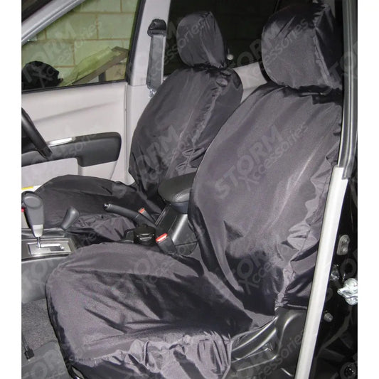Double Cab Front Seat Covers Pair Black For Mitsubishi L200 2006-2015
