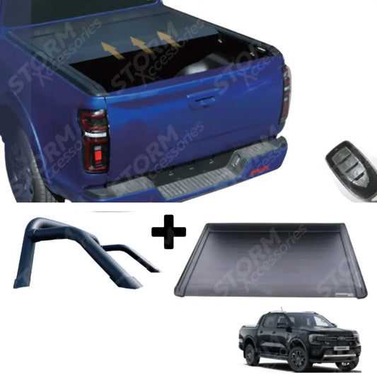 Double Cab Standard Auto Ridgeback Roll Top Cover & Ridgeback Roll Bar In Black For Ford Ranger T9 2023 On